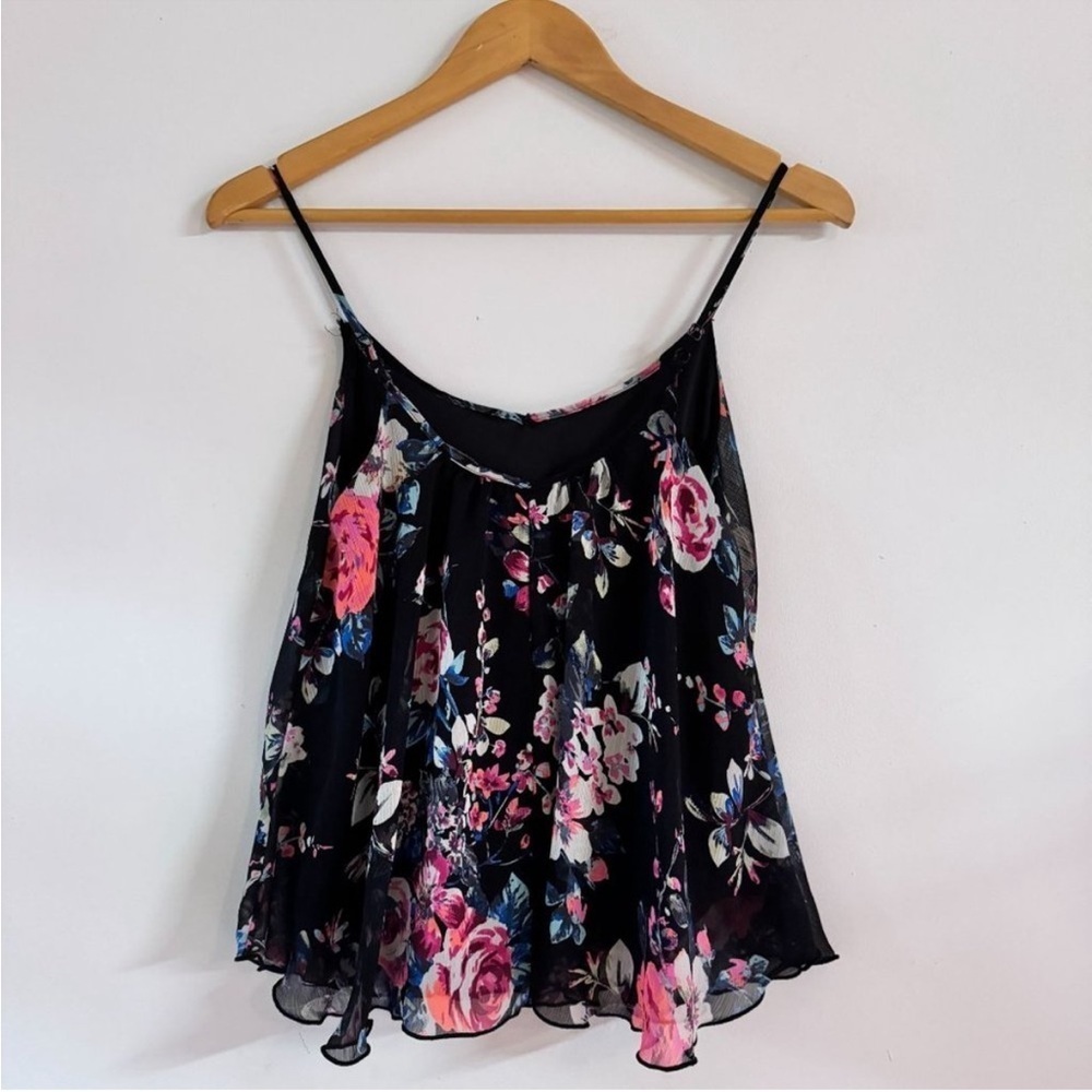 Express - Sleeveless Floral Cami Swing Top in Black Multi